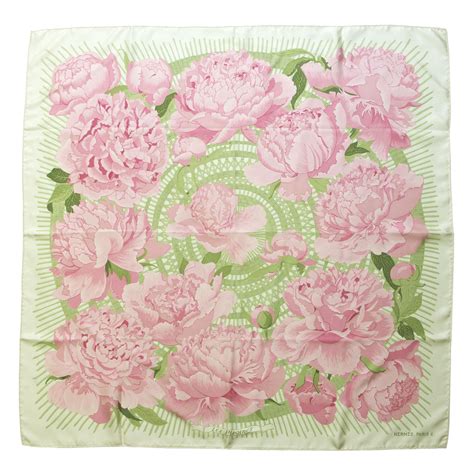 Hermès Silk Foulard / Scarf Entitled with 'Peonies', 1977 